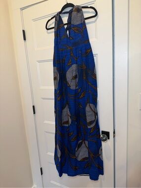 Blue African Print Halter Maxi Dress